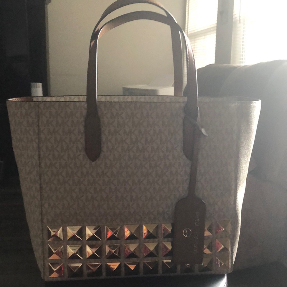 Michael Kors Brown Studded Tote Bag